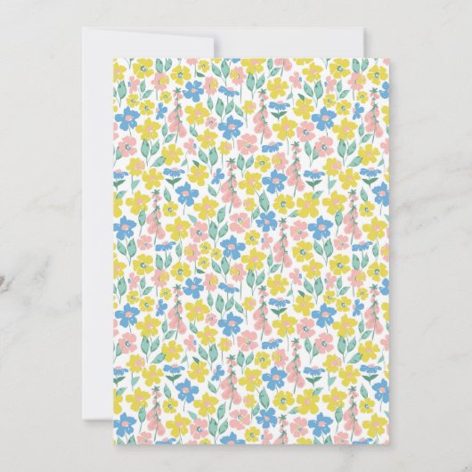 Schattige Boho Blauw Geel Ditsy Bloemen Baby showe Kaart (Achterkant)