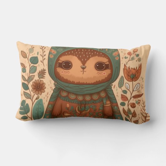 Schattige boho bloemige uil cartoon kussen (Achterkant)