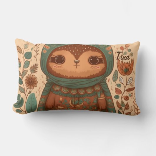 Schattige boho bloemige uil cartoon kussen (Voorkant)