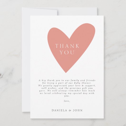 Schattige Boho Blush Roze Hart Baby shower Dank u Bedankkaart (Voorkant)