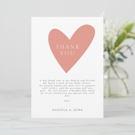 Schattige Boho Blush Roze Hart Baby shower Dank u Bedankkaart (Staand voorkant)