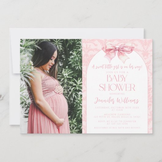 Schattige boho blush roze strik baby meisje douche kaart (Voorkant)