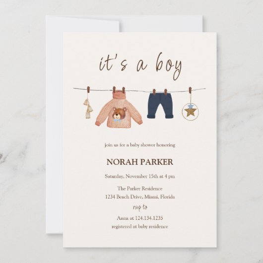 Schattige Boho Boy Winterkleding Baby shower Kaart (Voorkant)