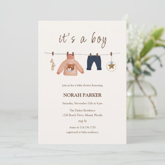 Schattige Boho Boy Winterkleding Baby shower Kaart (Staand voorkant)