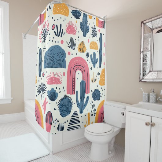 Schattige Boho Cactus Desert Design Douchegordijn (In situ)