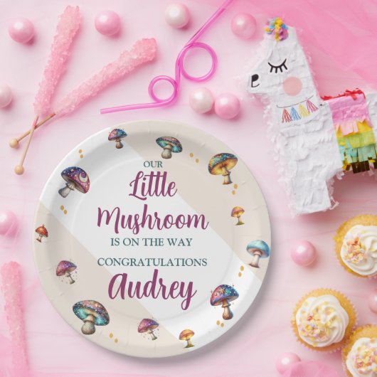 Schattige boho champignons Baby shower Papieren Bordje (Feest)
