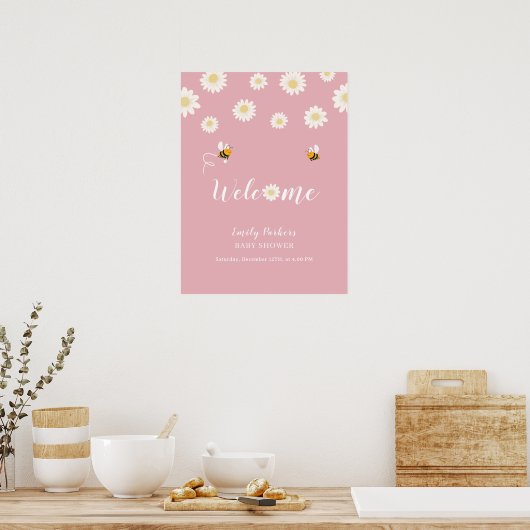 Schattige Boho Daisy Bloom Baby shower Welkomstbor Poster (Keuken)