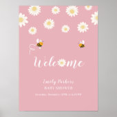 Schattige Boho Daisy Bloom Baby shower Welkomstbor Poster (Voorkant)