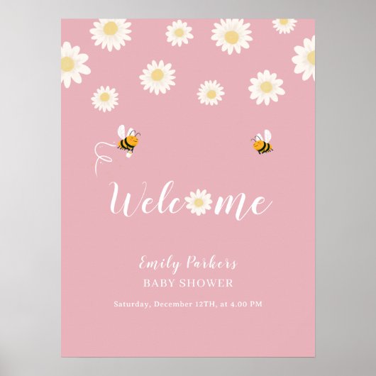 Schattige Boho Daisy Bloom Baby shower Welkomstbor Poster (Voorkant)