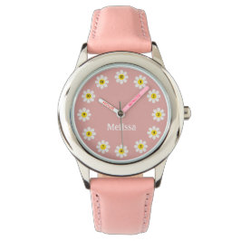 Schattige Boho Daisy Flower Custom Naam Meisje Horloge