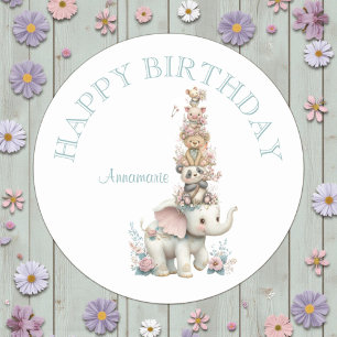 Schattige Boho Dieren Verjaardagsfeest Ronde Sticker