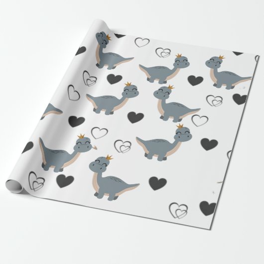 Schattige Boho Dinosaur Party Cadeaupapier (Uitgerold)