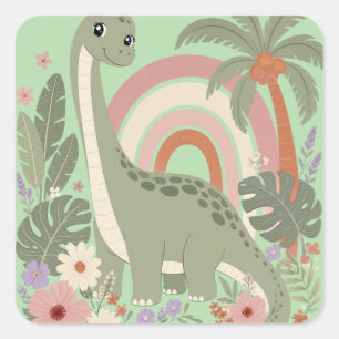 Schattige Boho Dinosaur Pastel Regenboog Dino Vierkante Sticker