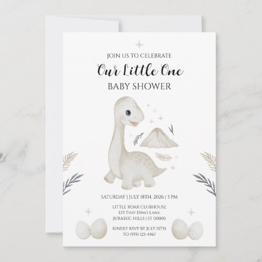Schattige Boho Dinosaurus Baby Shower Uitnodiging (Voorkant)