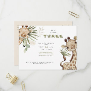Schattige Boho-giraffe Neutrale Pampas-verjaardags Uitnodiging Briefkaart