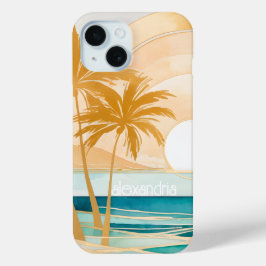 Schattige Boho Gold Abstract strandlandschap met n iPhone 15 Case