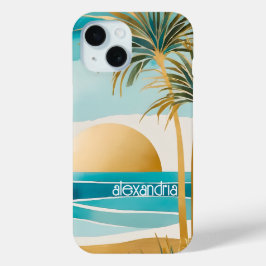 Schattige Boho Gold Abstract strandlandschap met n iPhone 15 Case