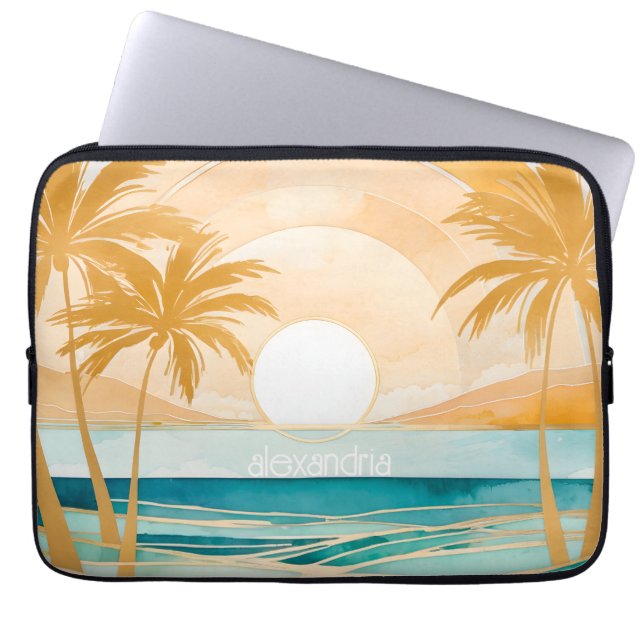 Schattige Boho Gold Abstract strandlandschap met n Laptop Sleeve (Voorkant)