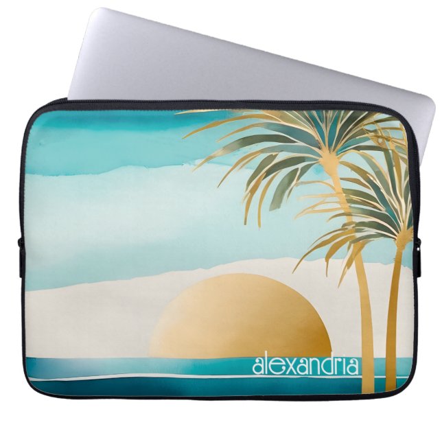 Schattige Boho Gold Abstract strandlandschap met n Laptop Sleeve (Voorkant)