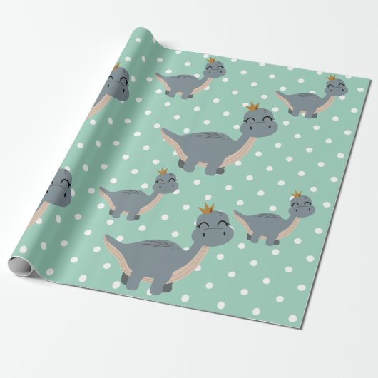 Schattige Boho Green Dinosaur Party Cadeaupapier (Uitgerold)