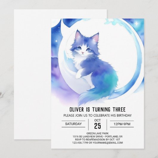 Schattige Boho Kat Verjaardag Kaart (Voorkant / Achterkant)