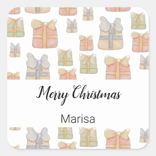 Schattige Boho Kerstcadeaus Handgeschilderd Vierkante Sticker (Voorkant)