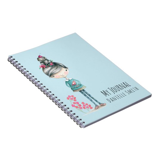 Schattige boho meisje met vogel notitieboek (Rechterzijde)