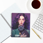 Schattige Boho Meisje, Paarse-haar, Zwarte Kat, Mo Notitieboek