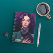 Schattige Boho Meisje, Paarse-haar, Zwarte Kat, Mo Notitieboek