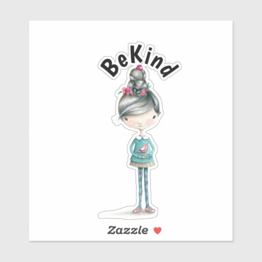 Schattige BOHO meisje "Wees vriendelijk" Sticker (Vel)