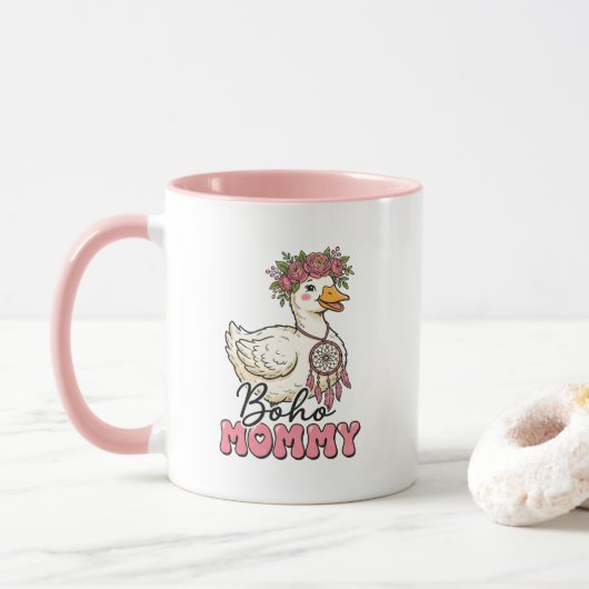 Schattige Boho Moeder woordkunst gans Mok (Met donut)