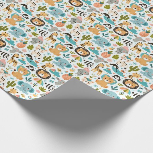 Schattige Boho Oerwoud Dieren Verjaardagsfeest Cadeaupapier (Hoek)