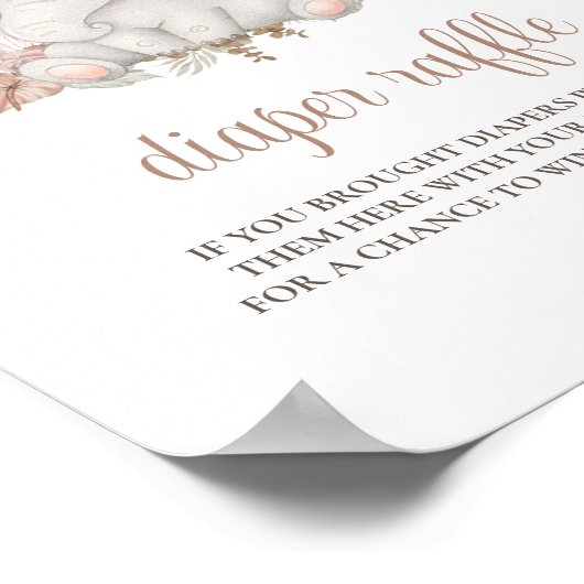 Schattige Boho Olifant Baby shower Luier Raffle Te Poster (Hoek)