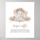 Schattige Boho Olifant Baby shower Luier Raffle Te Poster (Voorkant)