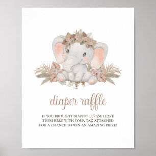 Schattige Boho Olifant Baby shower Luier Raffle Te Poster