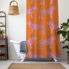 Schattige Boho Oranje en Roze Tijger Kunstpatroon Douchegordijn