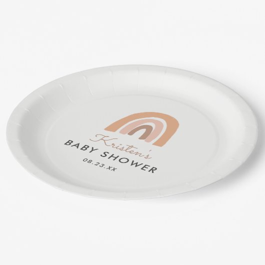 Schattige Boho Pastel Rainbow Baby shower Papieren Bordje (Gekanteld)