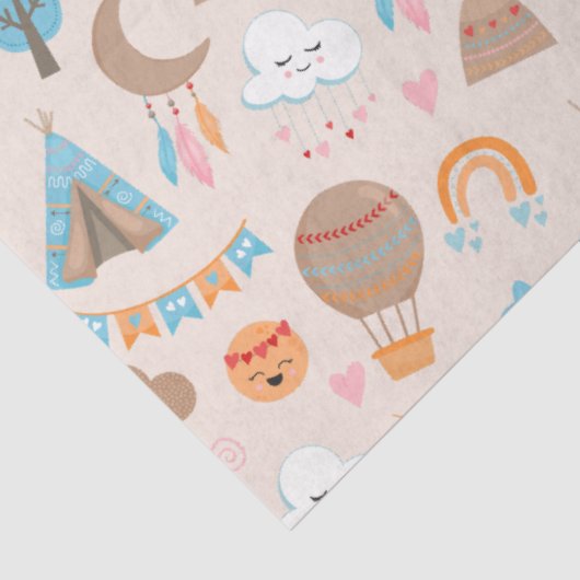 Schattige Boho Pattern op Bruin Tissuepapier (Detail)