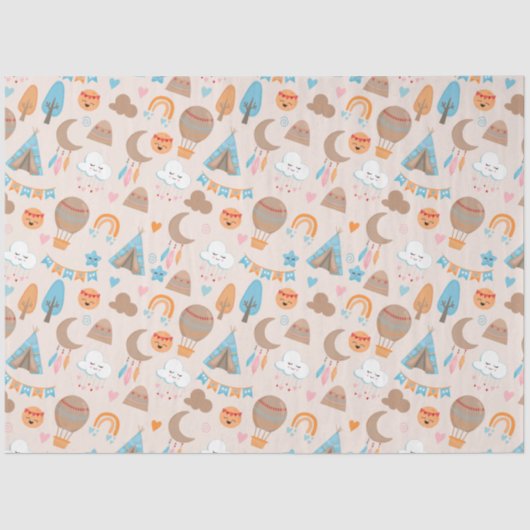 Schattige Boho Pattern op Bruin Tissuepapier (Voorkant)