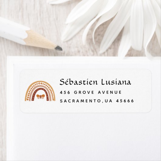 Schattige Boho Rainbow Baby shower retouradres Etiket (Insitu)