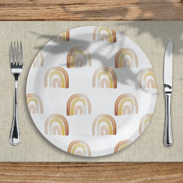 Schattige Boho Rainbow Genderneutraal Baby shower Papieren Bordje