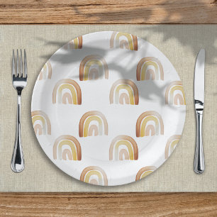 Schattige Boho Rainbow Genderneutraal Baby shower Papieren Bordje