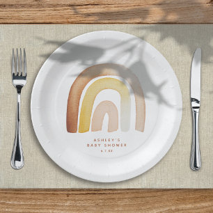 Schattige Boho Rainbow Genderneutraal Baby shower Papieren Bordje