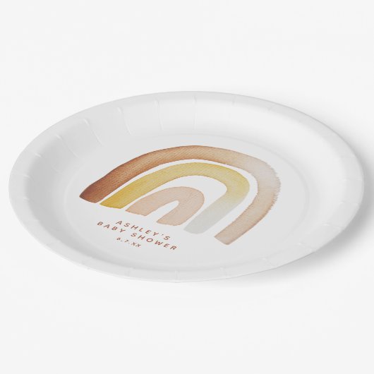 Schattige Boho Rainbow Genderneutraal Baby shower Papieren Bordje (Gekanteld)