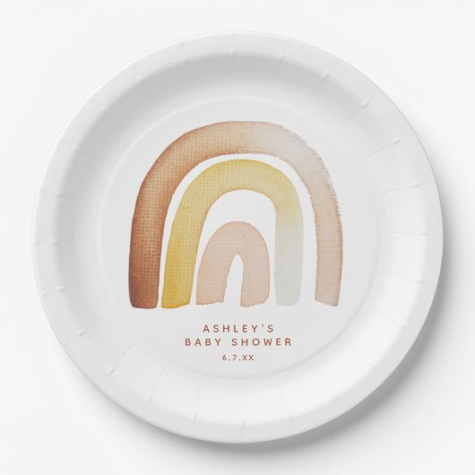 Schattige Boho Rainbow Genderneutraal Baby shower Papieren Bordje (Voorkant)