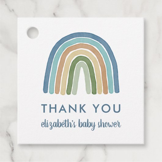 Schattige Boho Regenboog Baby shower Dank u Blauw Bedankjes Labels (Voorkant)