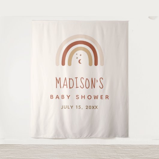 Schattige Boho Regenboog Terracotta Baby Shower Ma Wandkleed (Voorkant)