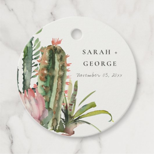 SCHATTIGE BOHO ROZE BLOEMEN WOESTIJN CACTUS LOOF H BEDANKJES LABELS (Voorkant)