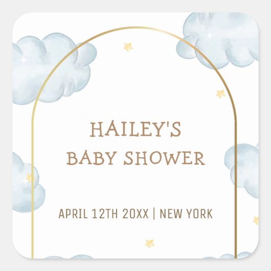 Schattige Boho Star Cloud Arch Boy Baby shower Vierkante Sticker (Voorkant)