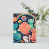 Schattige Boho Stijl Kat Verjaardag Briefkaart (Staand voorkant)